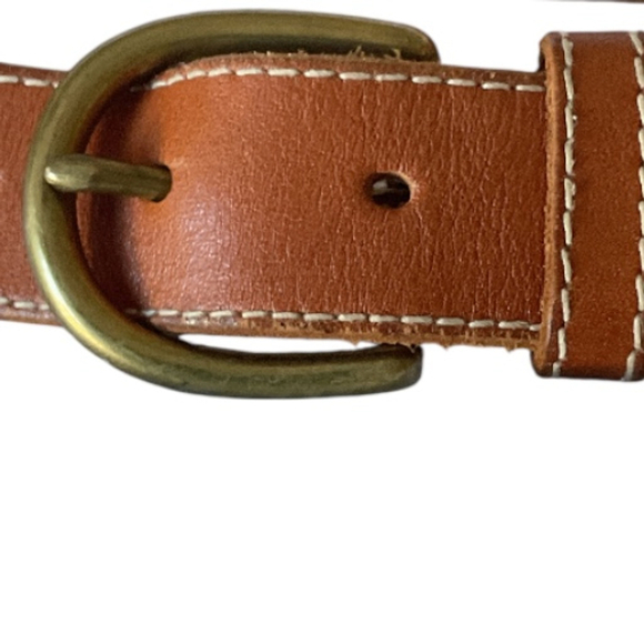 Vintage caramel Brown contrast stitch Studded Leather Belt Sz small - Picture 2 of 6